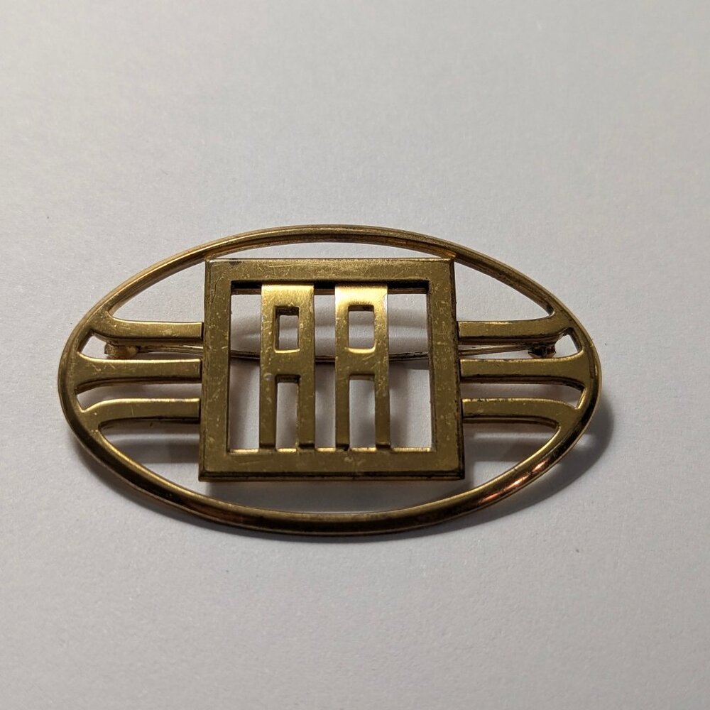 Monocraft Monet Art Deco Brooch Monogram AA Gold Plate